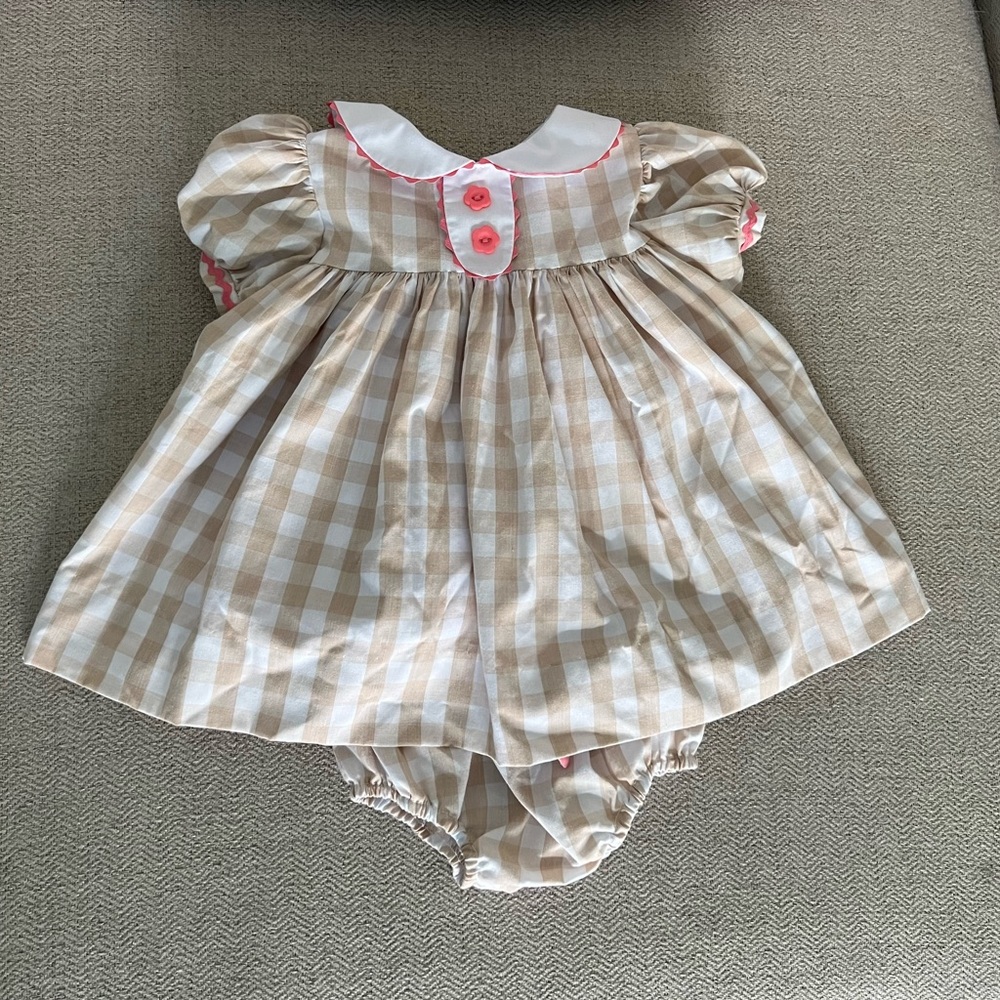 NWOT TBBC dress with bloomers -khaki with pink accents
